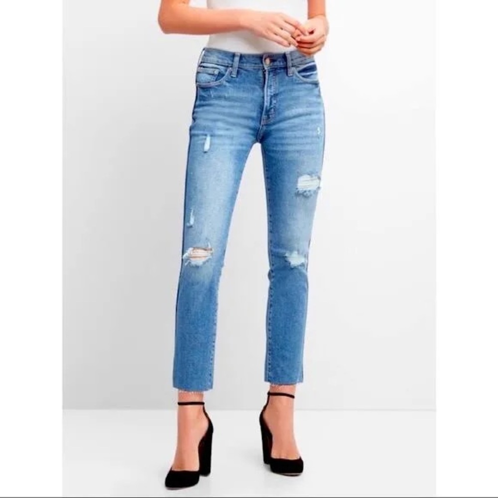 Gap Slim Straight High Rise Jeans Distressed